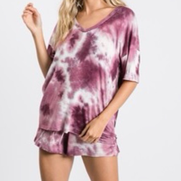 🐙MAGENTA TIE DYE LOUNGE SHORT SET - Picture 2 of 5